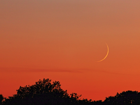 Mond 8.9.21 — Der "junge Mond" mit 3,8% beleuchteter Fläche im Abendrot. Schon 1,8 Tage alt. 600mm Canon RP, von A. Schäfer
