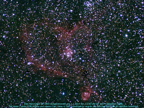Der Herznebel - ein Emissionsnebel und ein offener Sternhaufen in der Cassiopeia
