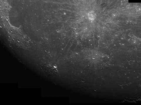 Mond — Ausschnitt der Mondoberfläche mit Kopernikus, Aristarch und dem Schrötertal aufgenommen am 30.5.2015 nit dem 200/2000 Meade LX10 und der ALCCD 5/II (3 3 Bilder a 50 verwendete Aufnahmen mit 1 ms)